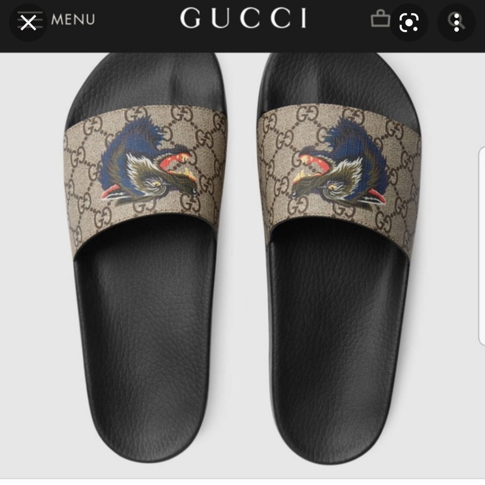 Gucci x supreme slide. Size 10, Black and Tan